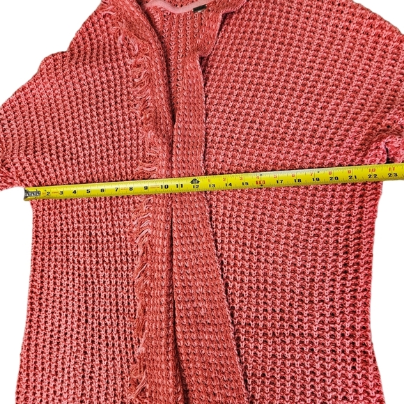 Free People "I'll Be Around" Coral Woven Silk Blend Fringe Open Cardigan - Picture 6 of 13